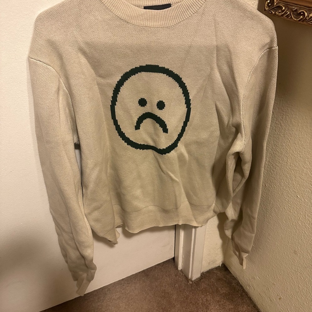 Lazy Oaf Cream Bad Mood Jumper Large Crew Neck Sweater